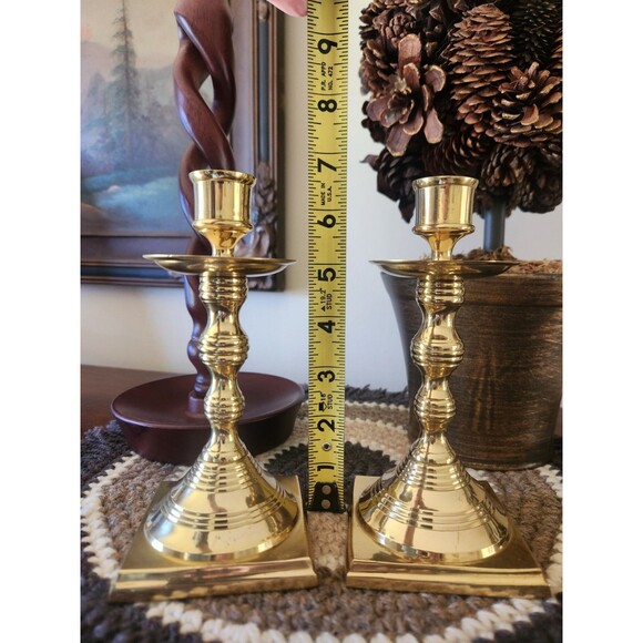 Brass Candlestick Vintage Heavy Tapered  Set Of 2Candle Holder Square Base  6.5" - Picture 2 of 7